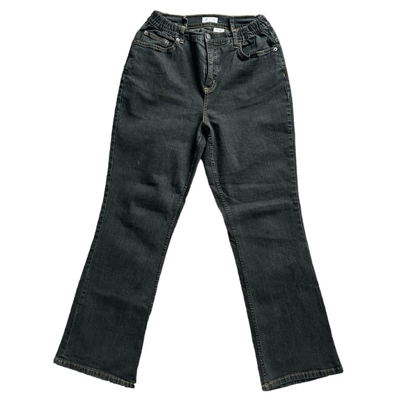 *CLEARANCE* Denim & Co high waist elastic band Medium bootcut jeans faded black - Picture 1 of 8